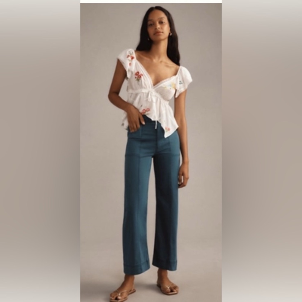 Anthropology Pilcro Skipper Seamed High-Rise Crop Wide Leg Pants blue size 30